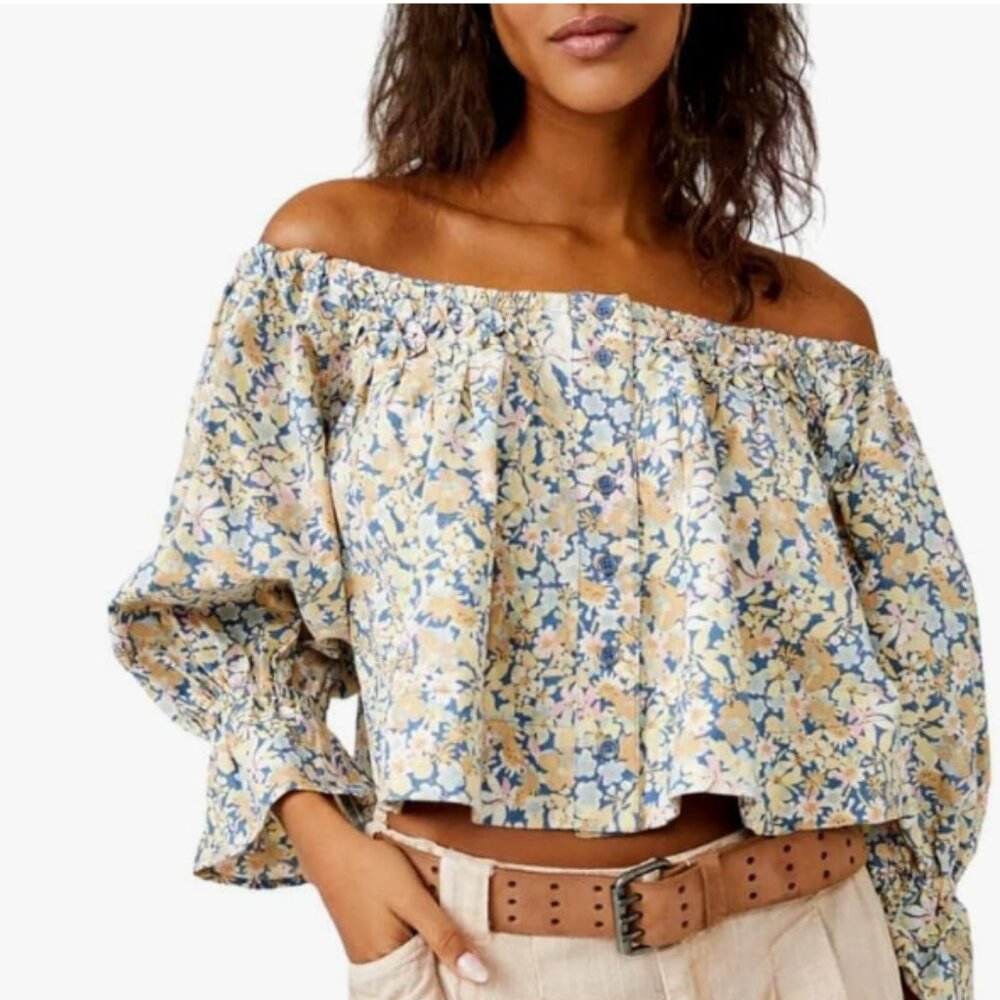 Free People Women's James Smock Top Chambray Small NWOT